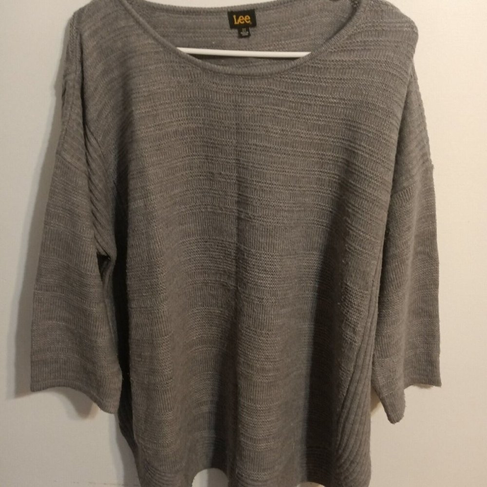Lee Womens Pullover Sweater 2X 100% Acrylic Gray Loose Fit Rounded Hem